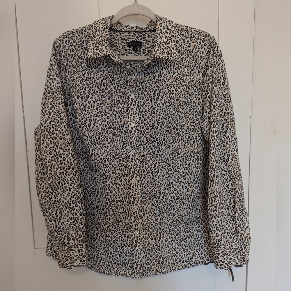🐆 Talbots Leopard Print Blouse Shirt L Top Button Up - Picture 2 of 13